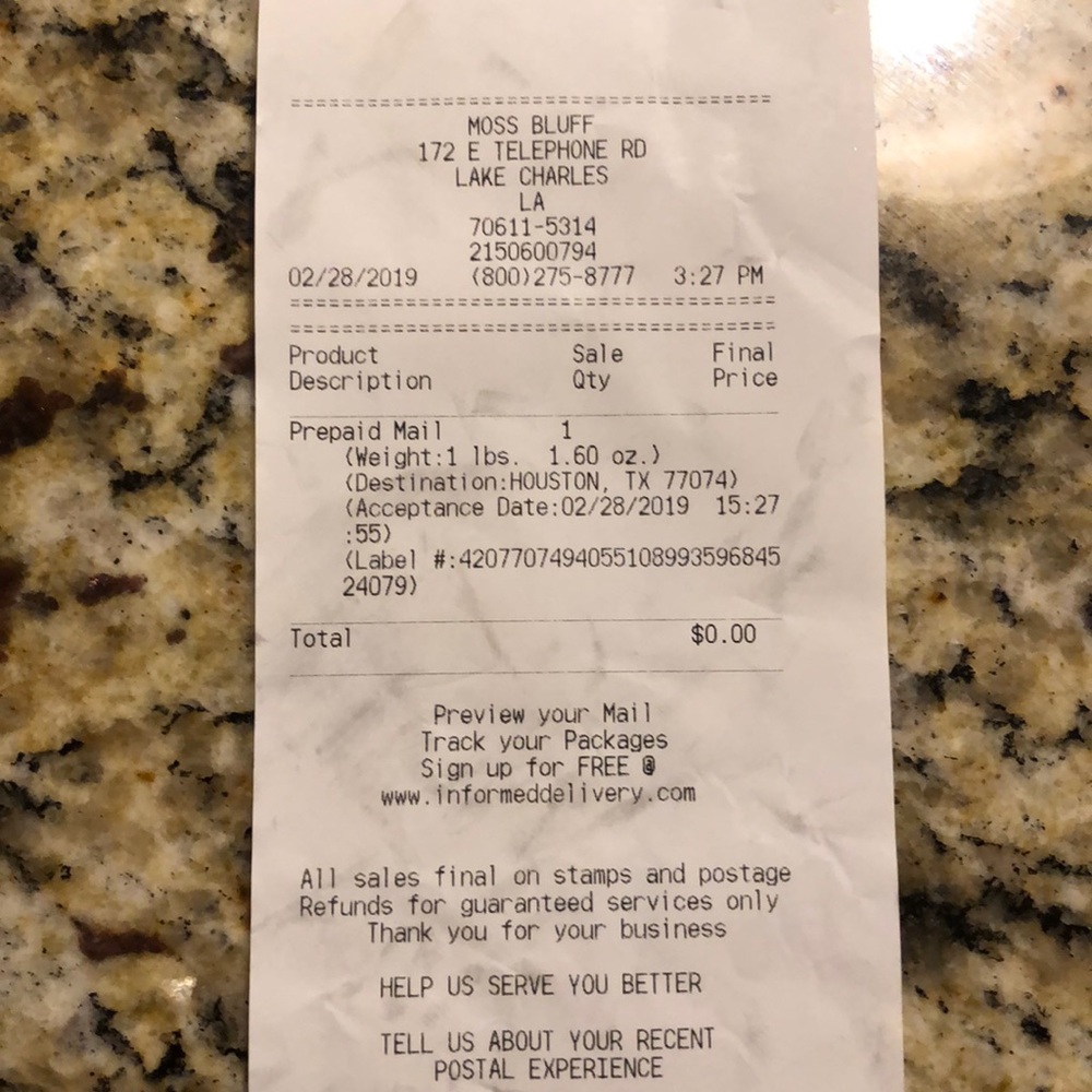 *****not for sale***** receipt of shipment.